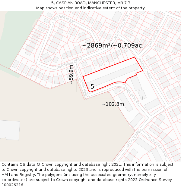 5, CASPIAN ROAD, MANCHESTER, M9 7JB: Plot and title map
