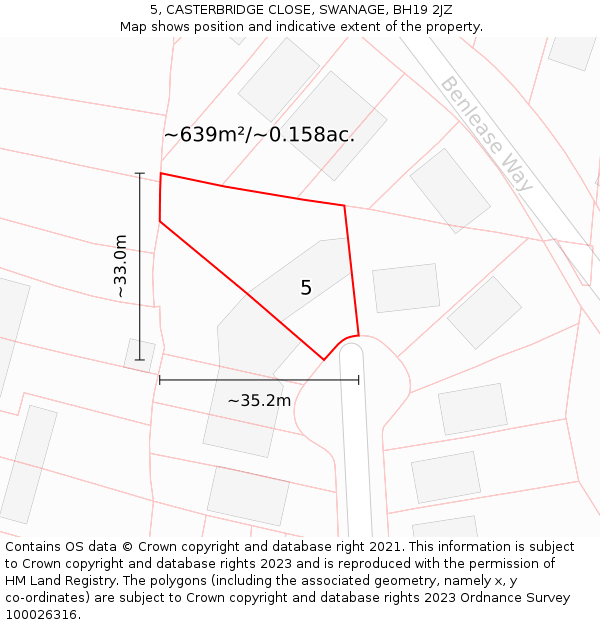 5, CASTERBRIDGE CLOSE, SWANAGE, BH19 2JZ: Plot and title map