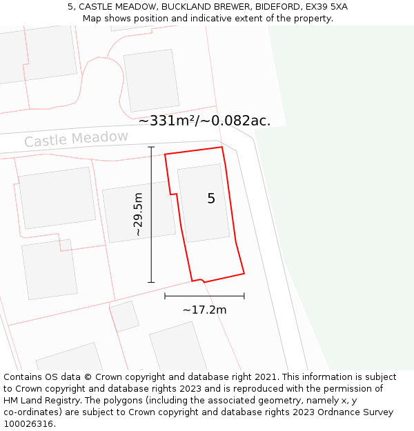 5, CASTLE MEADOW, BUCKLAND BREWER, BIDEFORD, EX39 5XA: Plot and title map