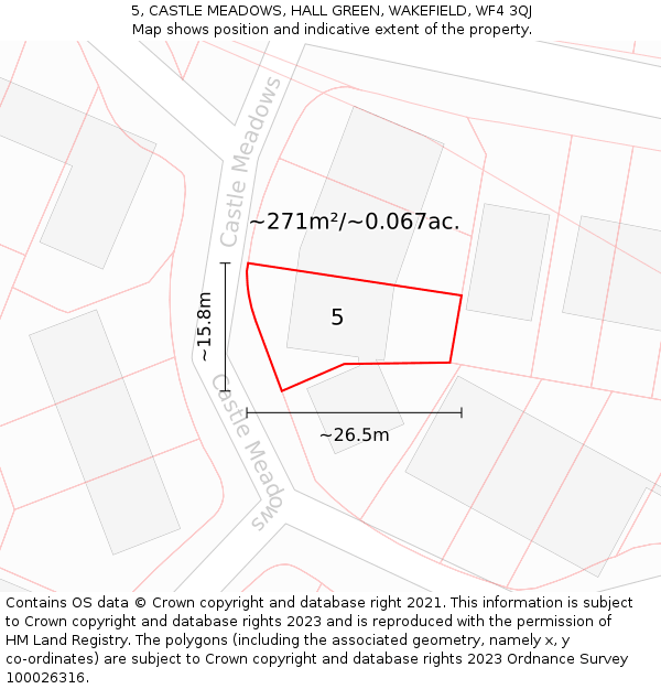 5, CASTLE MEADOWS, HALL GREEN, WAKEFIELD, WF4 3QJ: Plot and title map