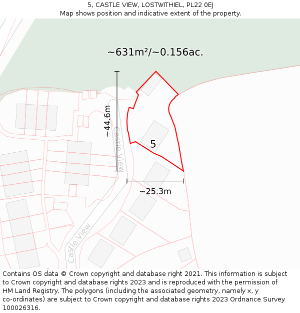 5, CASTLE VIEW, LOSTWITHIEL, PL22 0EJ: Plot and title map