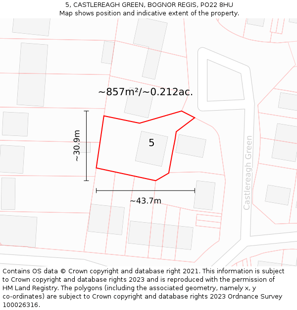 5, CASTLEREAGH GREEN, BOGNOR REGIS, PO22 8HU: Plot and title map