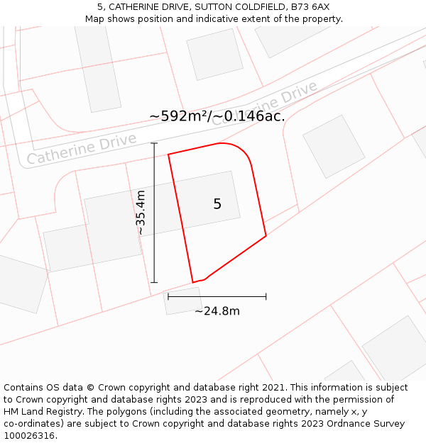 5, CATHERINE DRIVE, SUTTON COLDFIELD, B73 6AX: Plot and title map