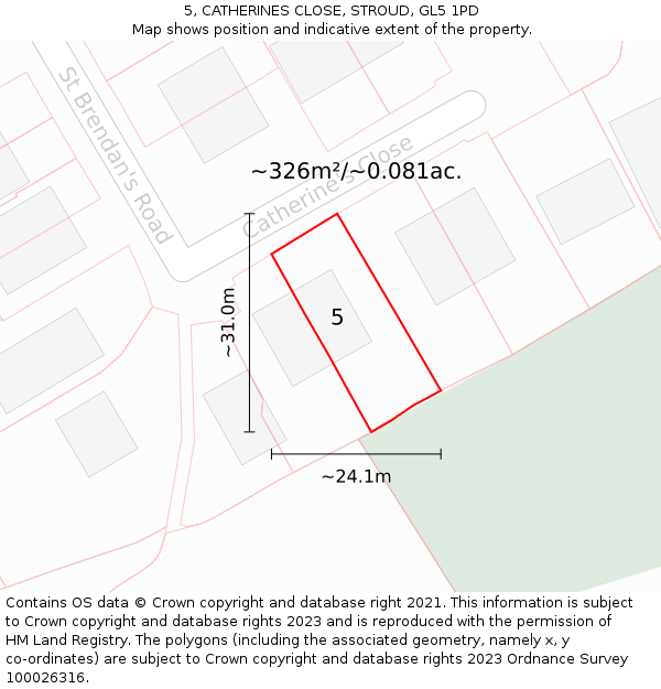 5, CATHERINES CLOSE, STROUD, GL5 1PD: Plot and title map