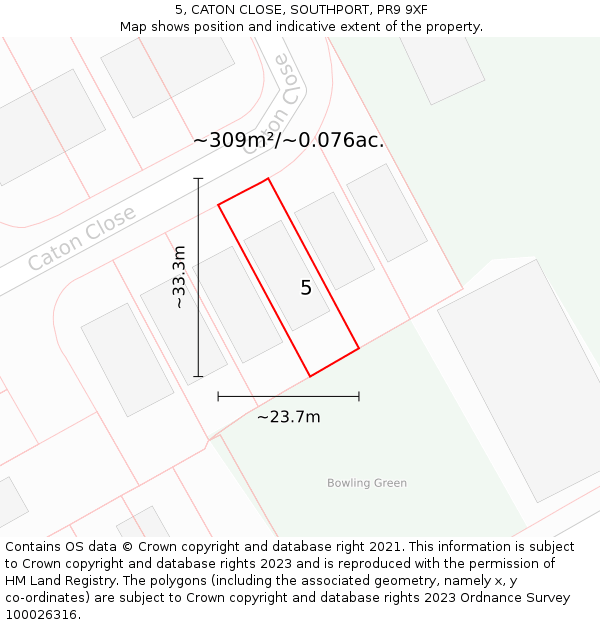 5, CATON CLOSE, SOUTHPORT, PR9 9XF: Plot and title map