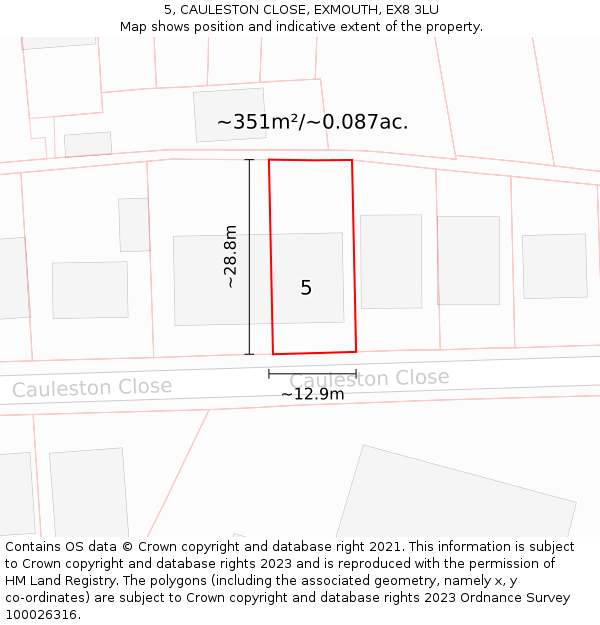 5, CAULESTON CLOSE, EXMOUTH, EX8 3LU: Plot and title map