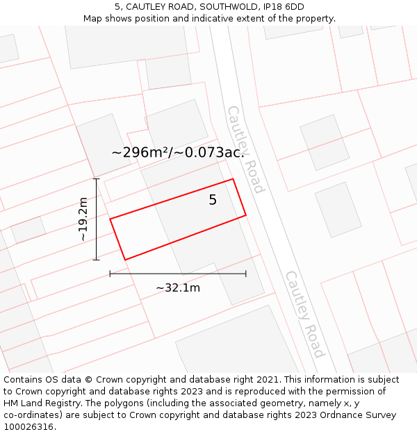 5, CAUTLEY ROAD, SOUTHWOLD, IP18 6DD: Plot and title map