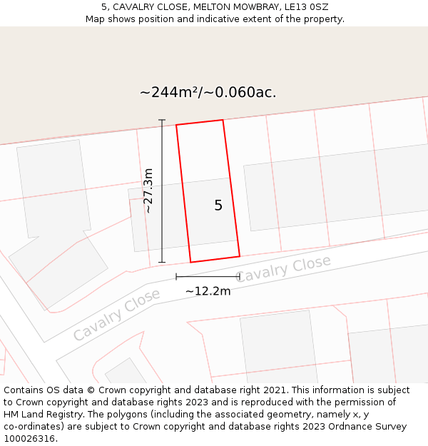 5, CAVALRY CLOSE, MELTON MOWBRAY, LE13 0SZ: Plot and title map