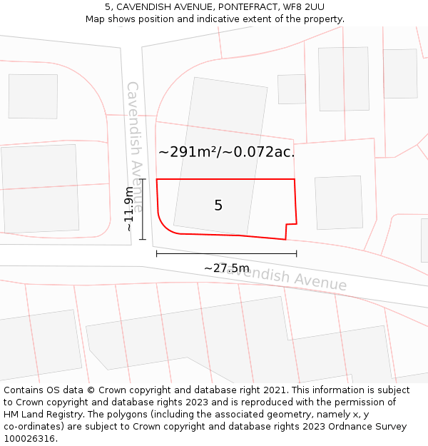 5, CAVENDISH AVENUE, PONTEFRACT, WF8 2UU: Plot and title map