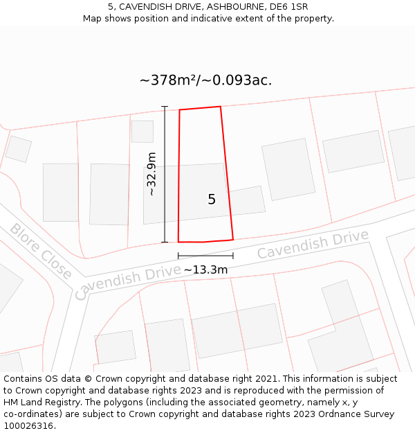 5, CAVENDISH DRIVE, ASHBOURNE, DE6 1SR: Plot and title map