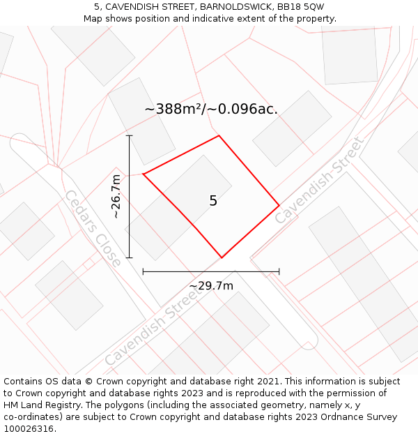 5, CAVENDISH STREET, BARNOLDSWICK, BB18 5QW: Plot and title map