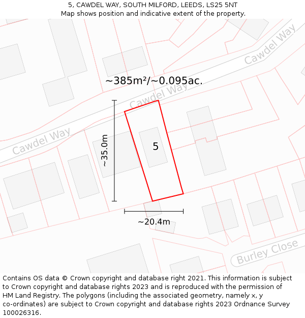 5, CAWDEL WAY, SOUTH MILFORD, LEEDS, LS25 5NT: Plot and title map