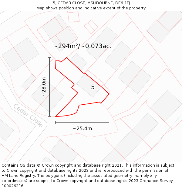 5, CEDAR CLOSE, ASHBOURNE, DE6 1FJ: Plot and title map