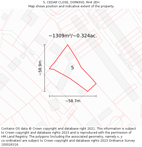 5, CEDAR CLOSE, DORKING, RH4 2EH: Plot and title map