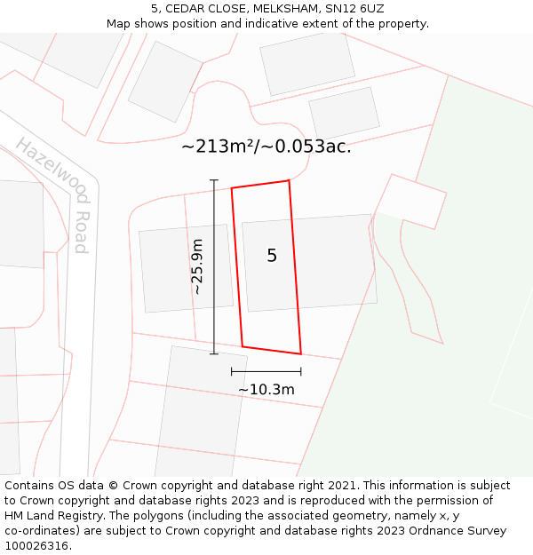 5, CEDAR CLOSE, MELKSHAM, SN12 6UZ: Plot and title map