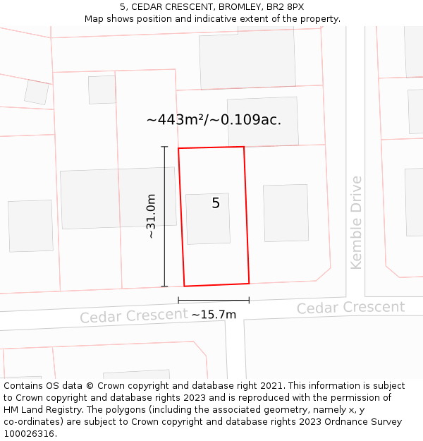 5, CEDAR CRESCENT, BROMLEY, BR2 8PX: Plot and title map