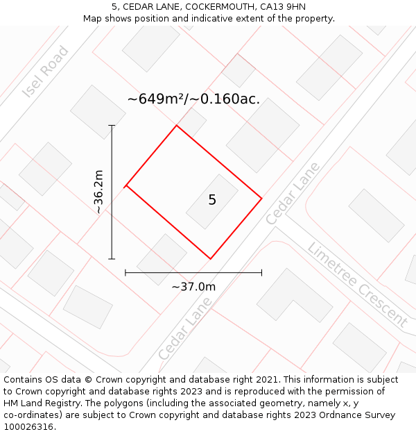 5, CEDAR LANE, COCKERMOUTH, CA13 9HN: Plot and title map