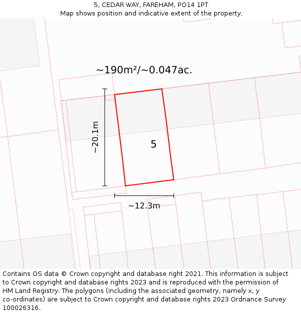 5, CEDAR WAY, FAREHAM, PO14 1PT: Plot and title map