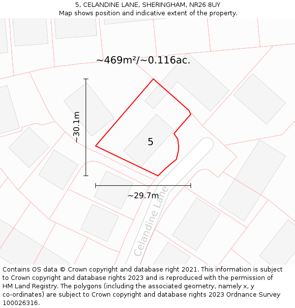 5, CELANDINE LANE, SHERINGHAM, NR26 8UY: Plot and title map