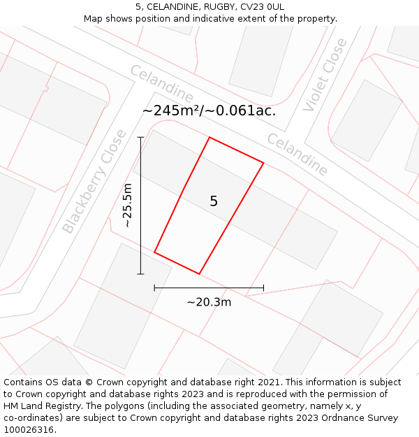 5, CELANDINE, RUGBY, CV23 0UL: Plot and title map
