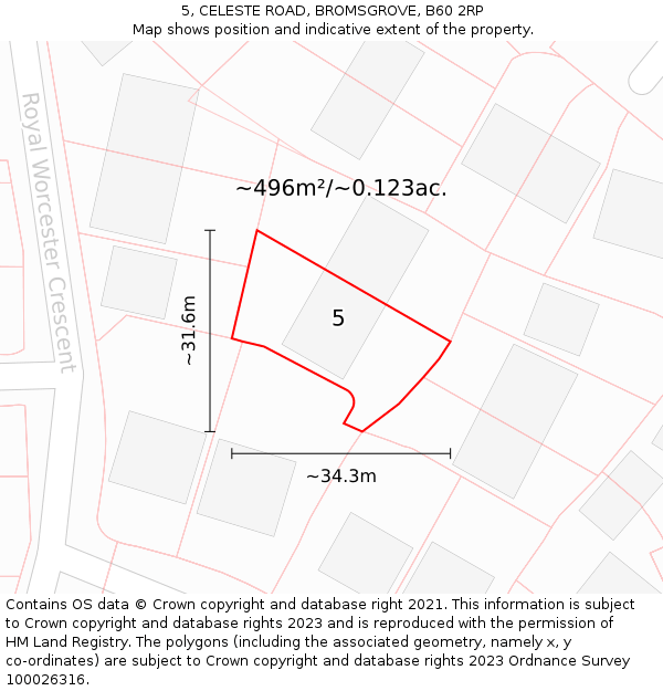 5, CELESTE ROAD, BROMSGROVE, B60 2RP: Plot and title map