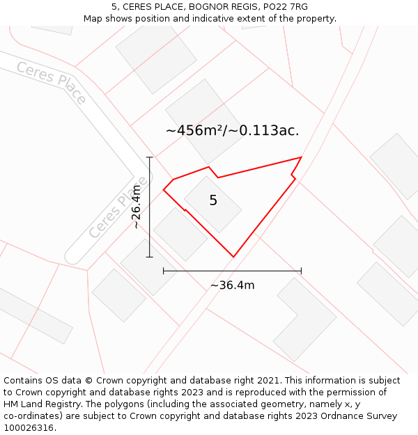 5, CERES PLACE, BOGNOR REGIS, PO22 7RG: Plot and title map