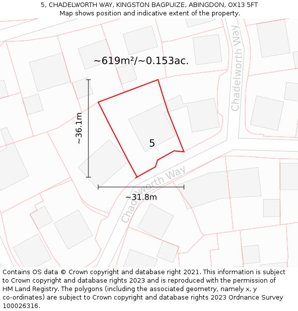 5, CHADELWORTH WAY, KINGSTON BAGPUIZE, ABINGDON, OX13 5FT: Plot and title map