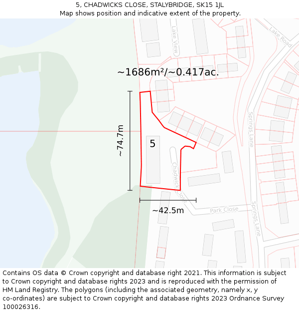 5, CHADWICKS CLOSE, STALYBRIDGE, SK15 1JL: Plot and title map