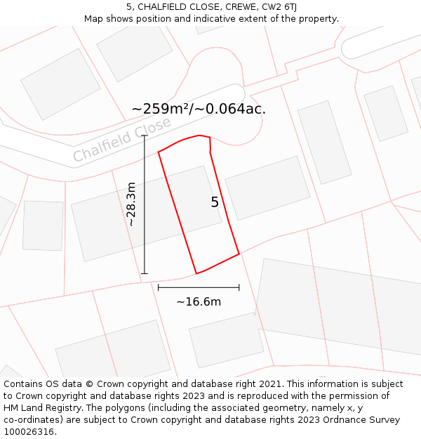 5, CHALFIELD CLOSE, CREWE, CW2 6TJ: Plot and title map