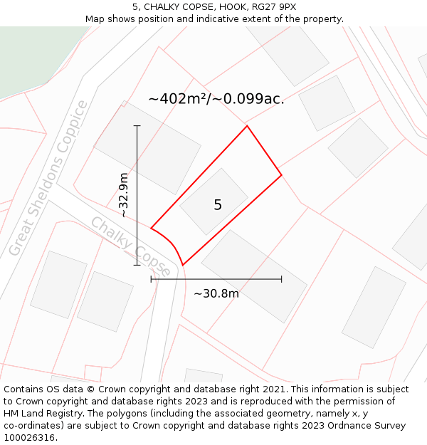 5, CHALKY COPSE, HOOK, RG27 9PX: Plot and title map