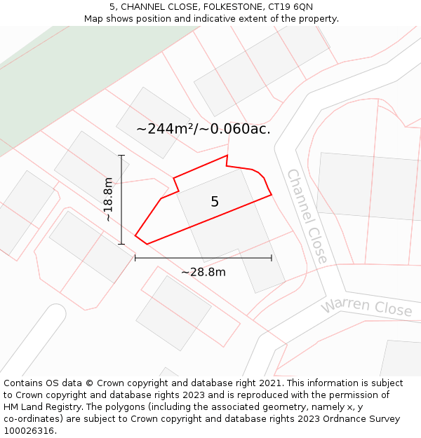 5, CHANNEL CLOSE, FOLKESTONE, CT19 6QN: Plot and title map
