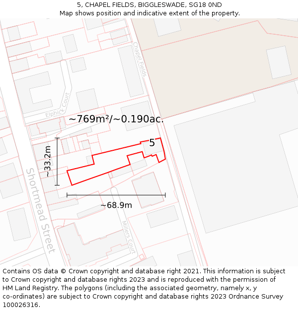 5, CHAPEL FIELDS, BIGGLESWADE, SG18 0ND: Plot and title map