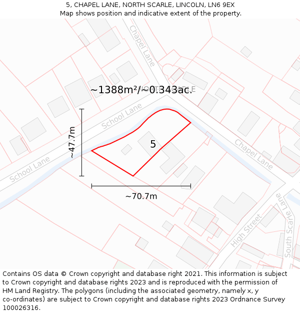 5, CHAPEL LANE, NORTH SCARLE, LINCOLN, LN6 9EX: Plot and title map