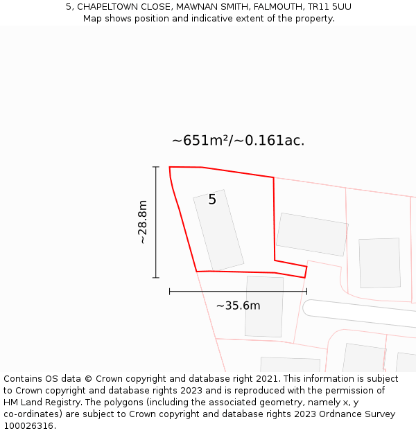 5, CHAPELTOWN CLOSE, MAWNAN SMITH, FALMOUTH, TR11 5UU: Plot and title map