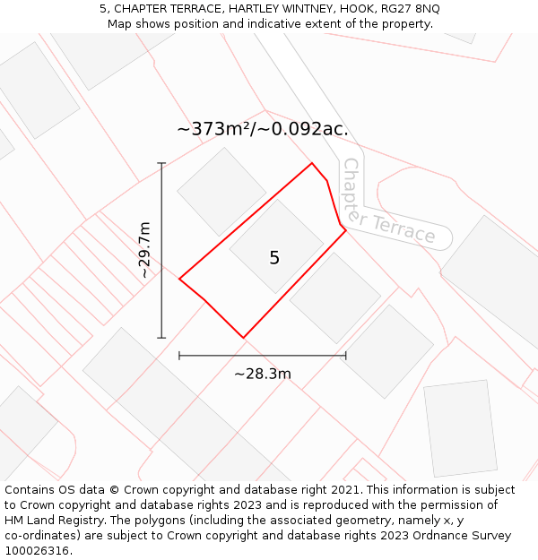 5, CHAPTER TERRACE, HARTLEY WINTNEY, HOOK, RG27 8NQ: Plot and title map