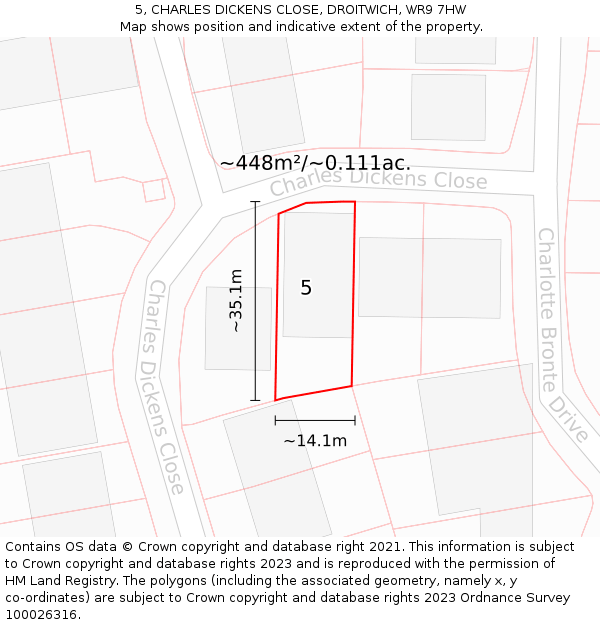 5, CHARLES DICKENS CLOSE, DROITWICH, WR9 7HW: Plot and title map