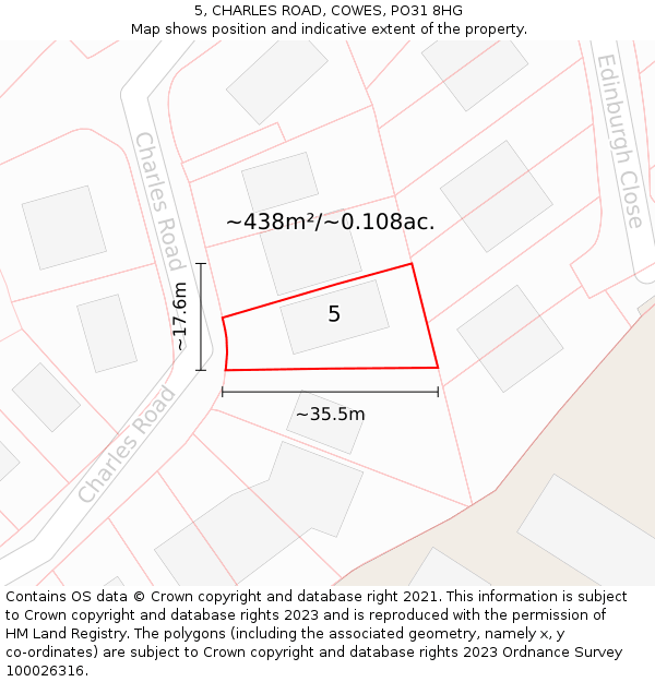 5, CHARLES ROAD, COWES, PO31 8HG: Plot and title map