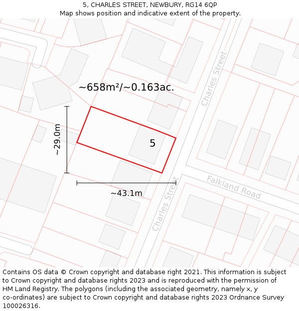 5, CHARLES STREET, NEWBURY, RG14 6QP: Plot and title map