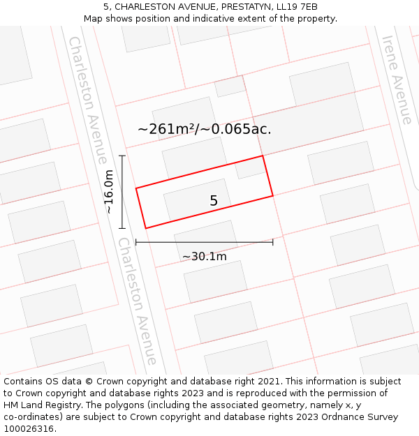 5, CHARLESTON AVENUE, PRESTATYN, LL19 7EB: Plot and title map