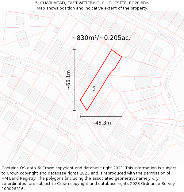 5, CHARLMEAD, EAST WITTERING, CHICHESTER, PO20 8DN: Plot and title map