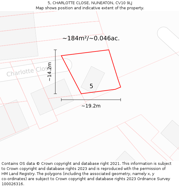 5, CHARLOTTE CLOSE, NUNEATON, CV10 9LJ: Plot and title map