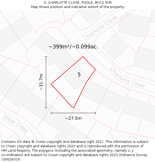 5, CHARLOTTE CLOSE, POOLE, BH12 5HR: Plot and title map
