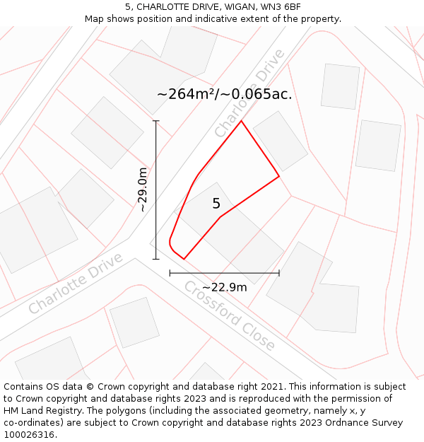 5, CHARLOTTE DRIVE, WIGAN, WN3 6BF: Plot and title map