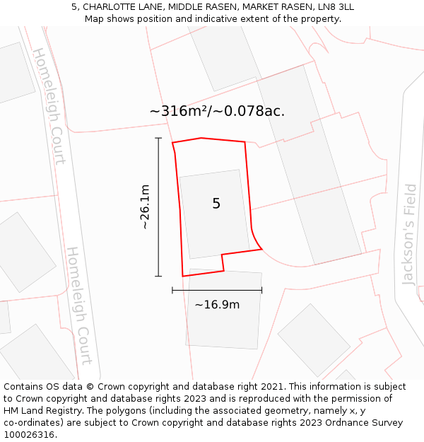 5, CHARLOTTE LANE, MIDDLE RASEN, MARKET RASEN, LN8 3LL: Plot and title map