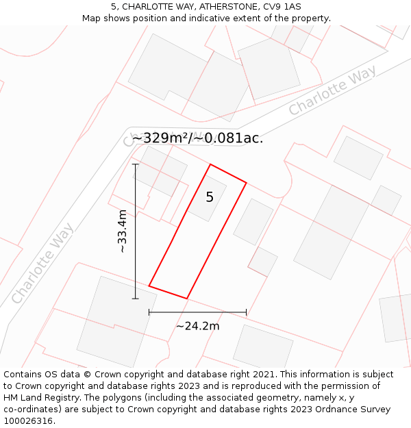 5, CHARLOTTE WAY, ATHERSTONE, CV9 1AS: Plot and title map