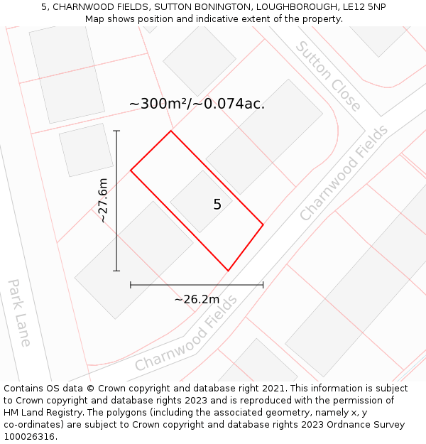 5, CHARNWOOD FIELDS, SUTTON BONINGTON, LOUGHBOROUGH, LE12 5NP: Plot and title map