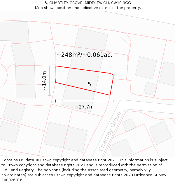 5, CHARTLEY GROVE, MIDDLEWICH, CW10 9GG: Plot and title map