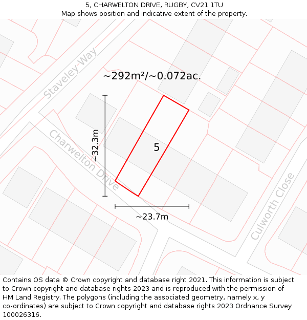 5, CHARWELTON DRIVE, RUGBY, CV21 1TU: Plot and title map