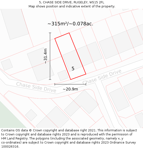 5, CHASE SIDE DRIVE, RUGELEY, WS15 2FL: Plot and title map