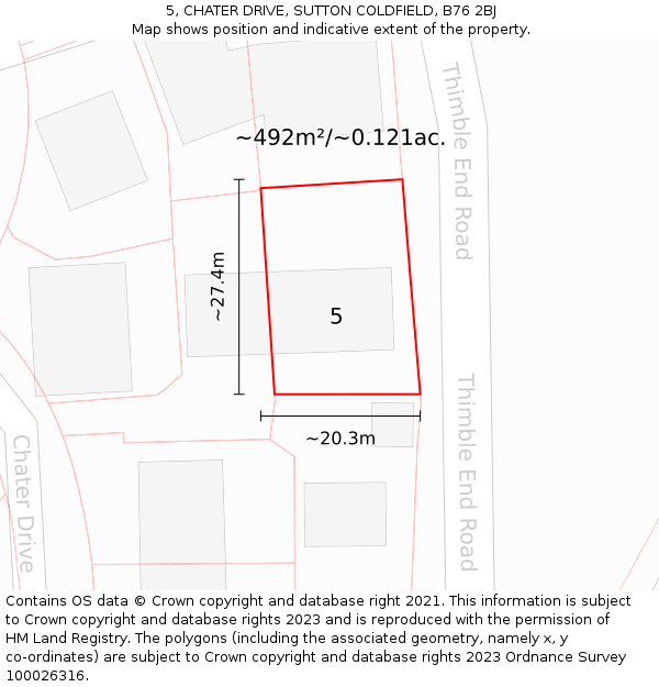 5, CHATER DRIVE, SUTTON COLDFIELD, B76 2BJ: Plot and title map